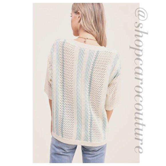 Short Sleeve Stripe Sweater, NWT - BLUE - Picture 2 of 4